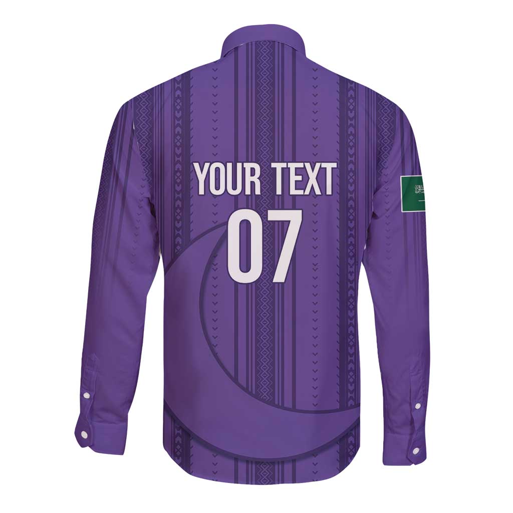 Saudi Football Al Zaeem Custom Long Sleeve Button Shirt Crescent Moon - Purple - Wonder Print Shop