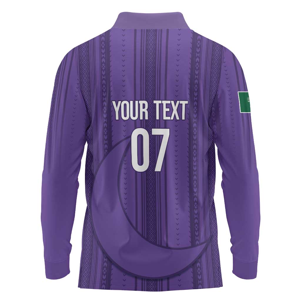 Saudi Football Al Zaeem Custom Long Sleeve Polo Shirt Crescent Moon - Purple - Wonder Print Shop
