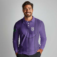 Saudi Football Al Zaeem Custom Long Sleeve Polo Shirt Crescent Moon - Purple - Wonder Print Shop