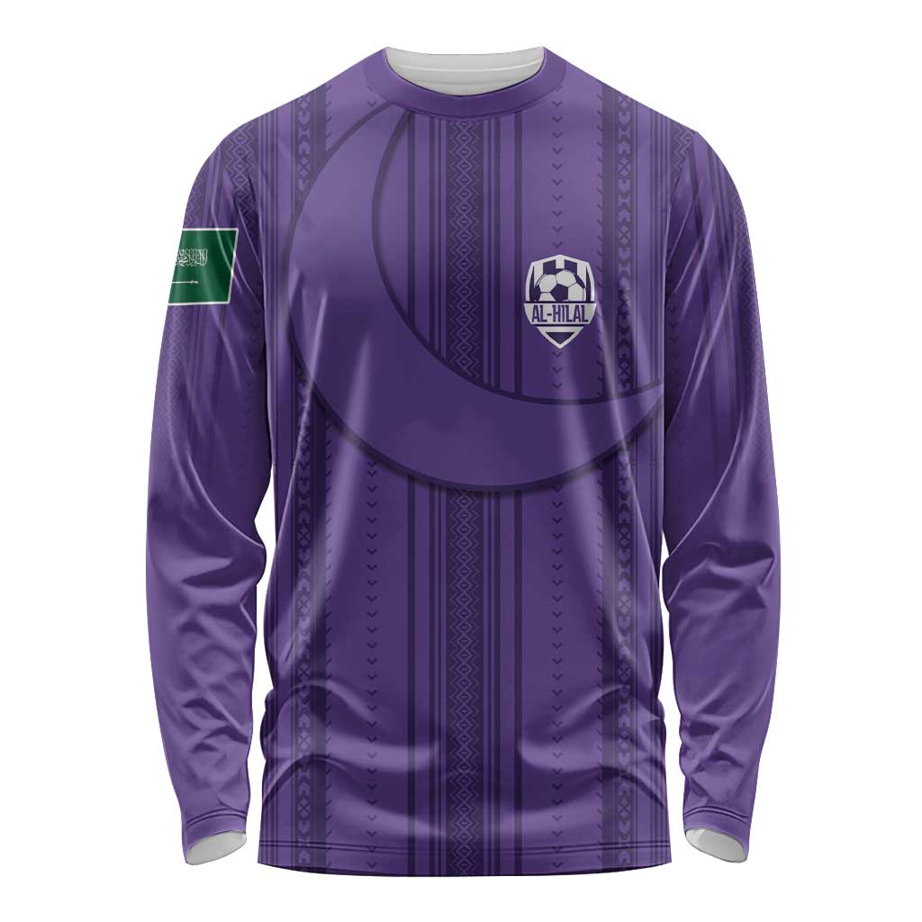 Saudi Football Al Zaeem Custom Long Sleeve Shirt Crescent Moon - Purple - Wonder Print Shop