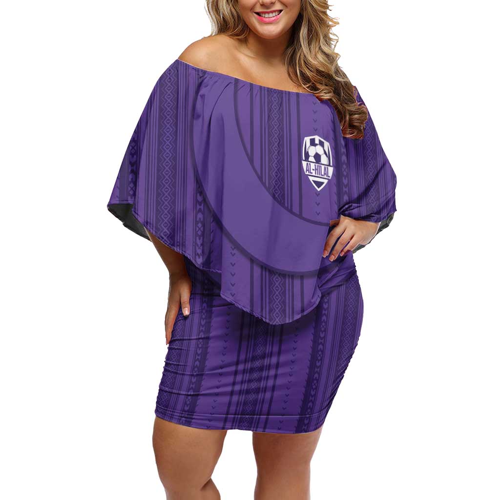 Saudi Football Al Zaeem Custom Off Shoulder Short Dress Crescent Moon - Purple - Wonder Print Shop