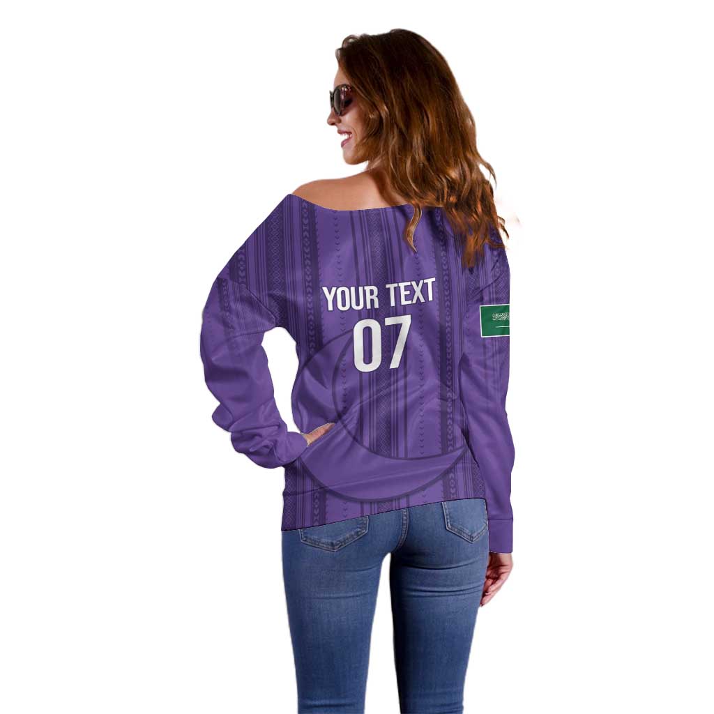 Saudi Football Al Zaeem Custom Off Shoulder Sweater Crescent Moon - Purple - Wonder Print Shop
