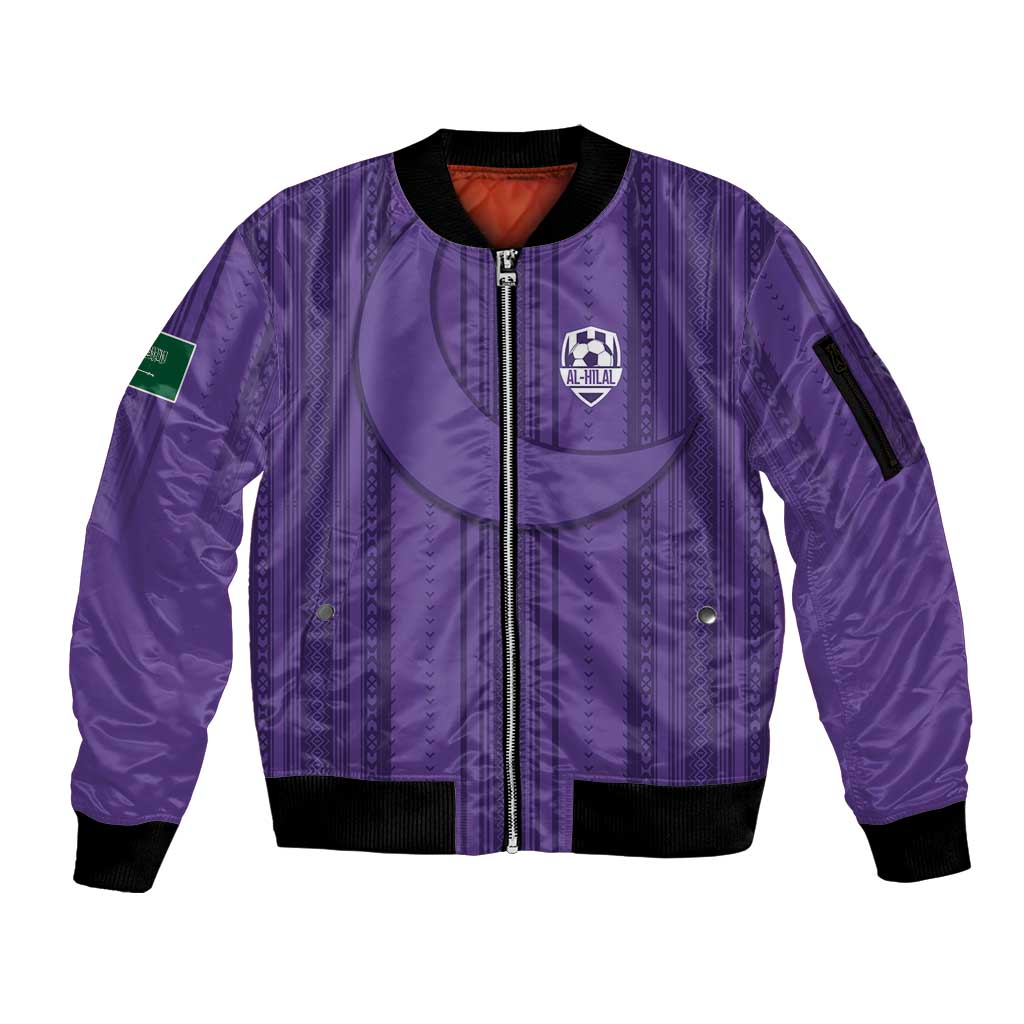 Saudi Football Al Zaeem Custom Sleeve Zip Bomber Jacket Crescent Moon - Purple - Wonder Print Shop