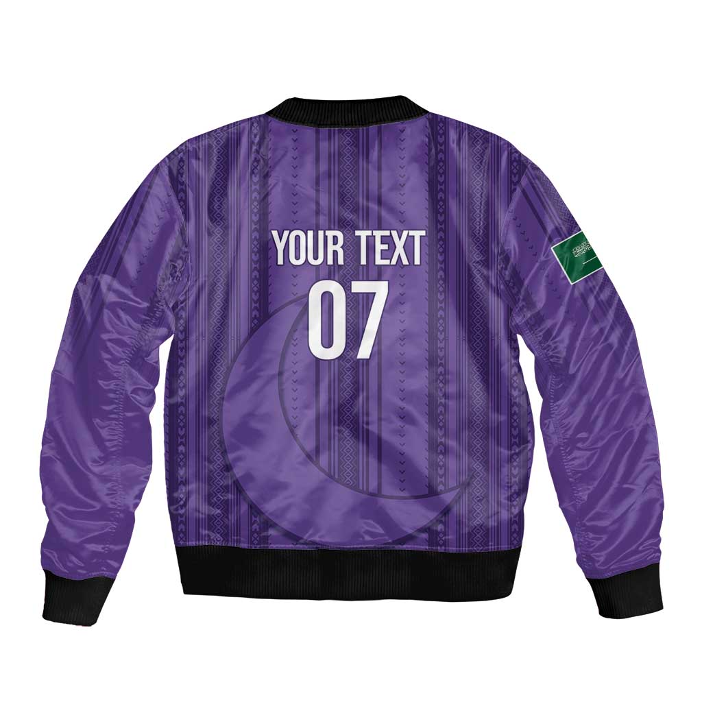 Saudi Football Al Zaeem Custom Sleeve Zip Bomber Jacket Crescent Moon - Purple - Wonder Print Shop