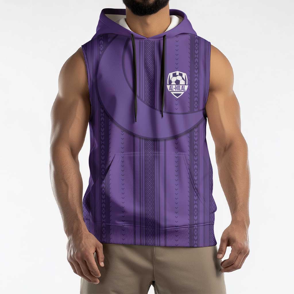Saudi Football Al Zaeem Custom Sleeveless Hoodie Crescent Moon - Purple - Wonder Print Shop