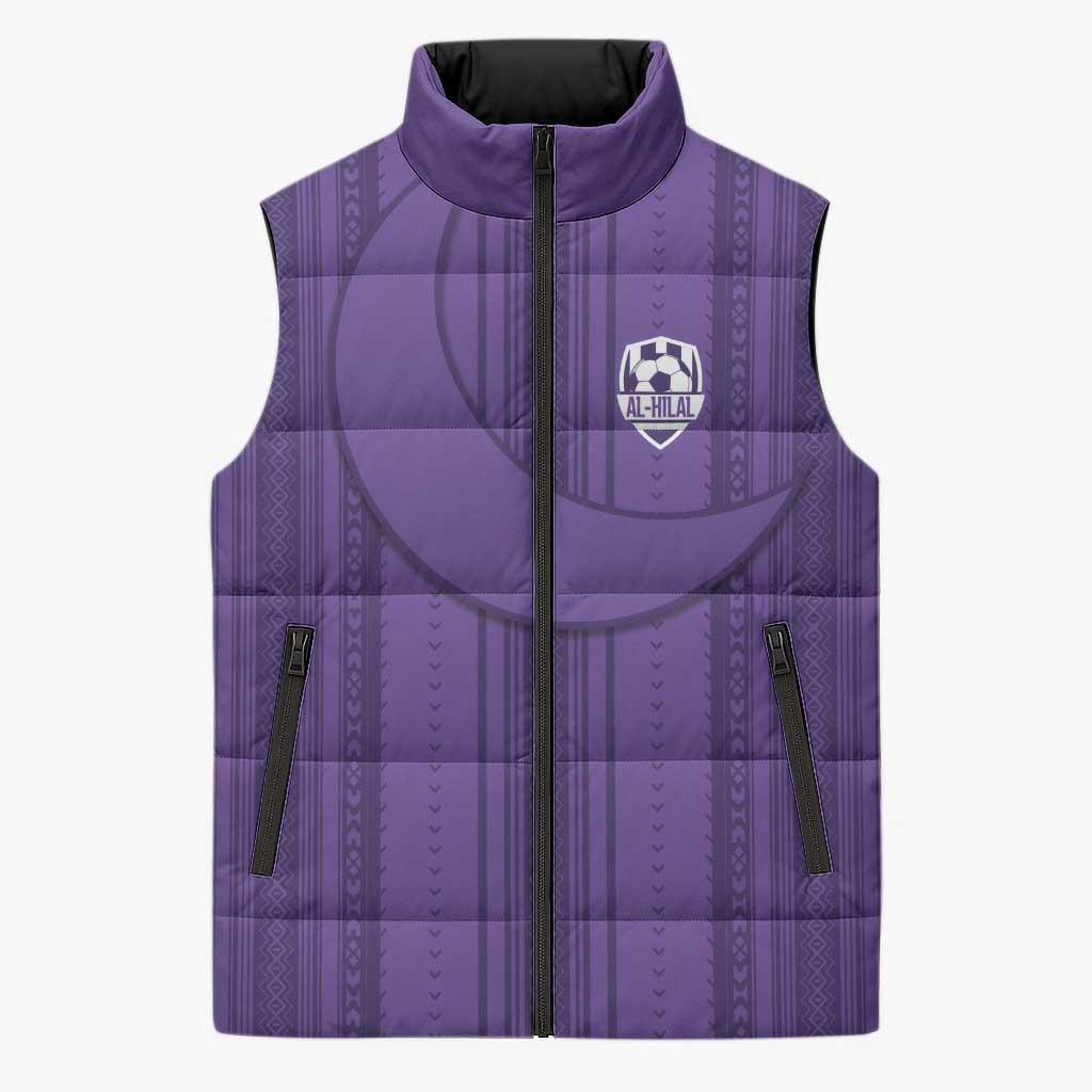 Saudi Football Al Zaeem Custom Sleeveless Puffer Jacket Crescent Moon - Purple - Wonder Print Shop