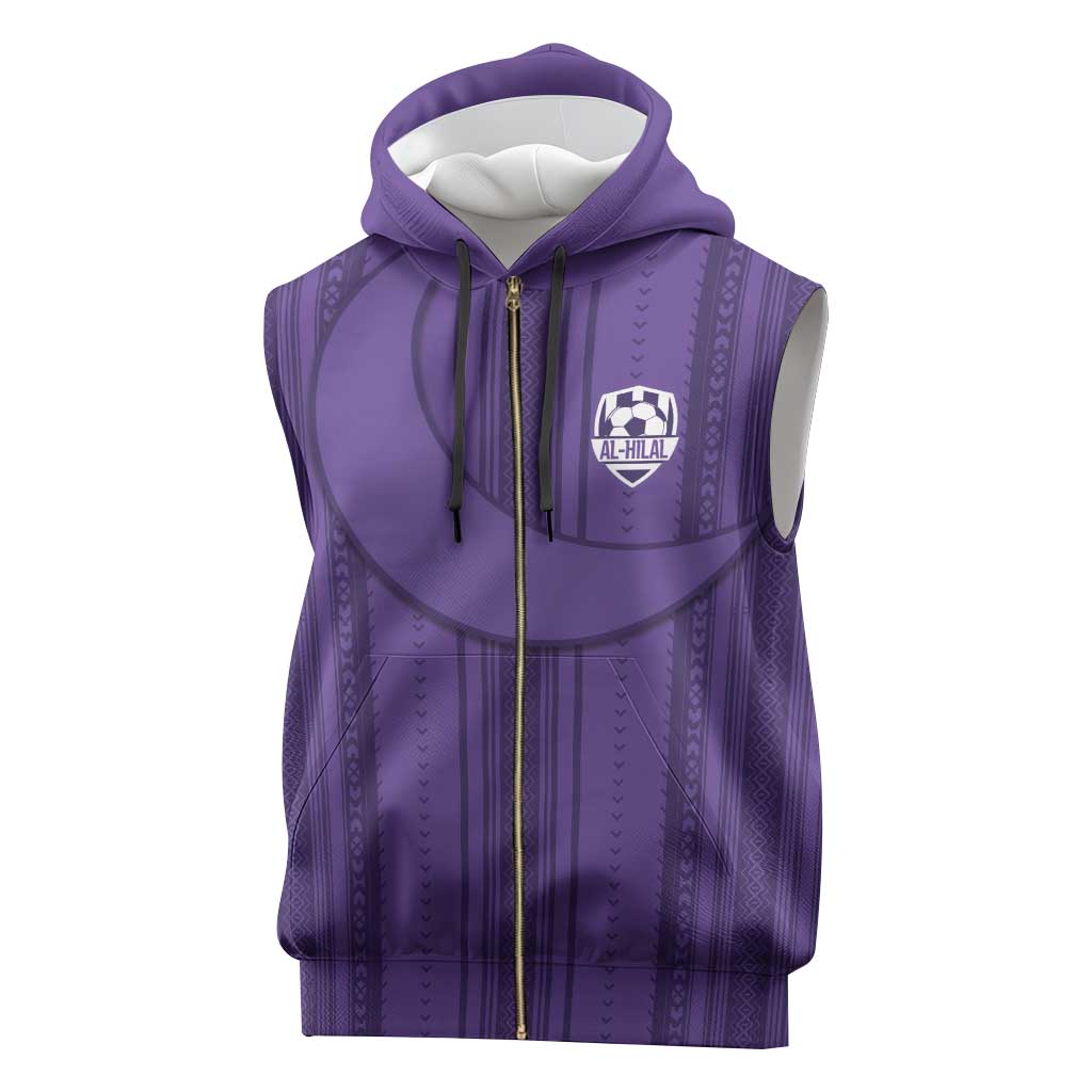 Saudi Football Al Zaeem Custom Sleeveless Zip Hoodie Crescent Moon - Purple - Wonder Print Shop