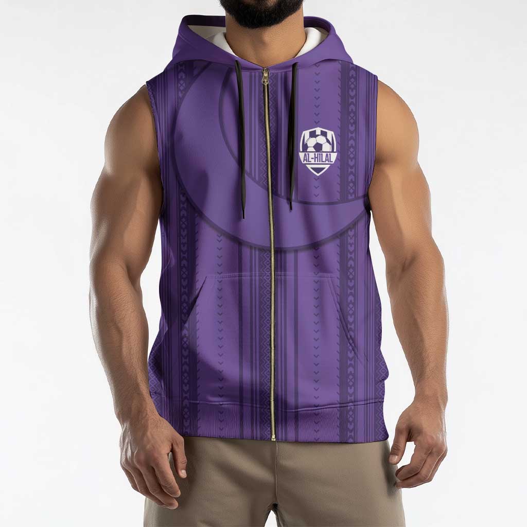 Saudi Football Al Zaeem Custom Sleeveless Zip Hoodie Crescent Moon - Purple - Wonder Print Shop
