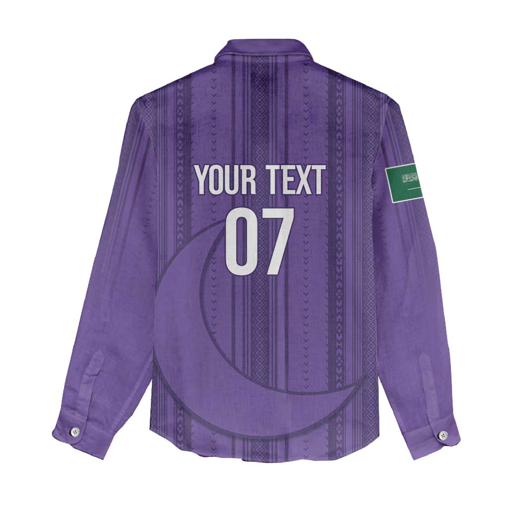 Saudi Football Al Zaeem Custom Women Casual Shirt Crescent Moon - Purple - Wonder Print Shop