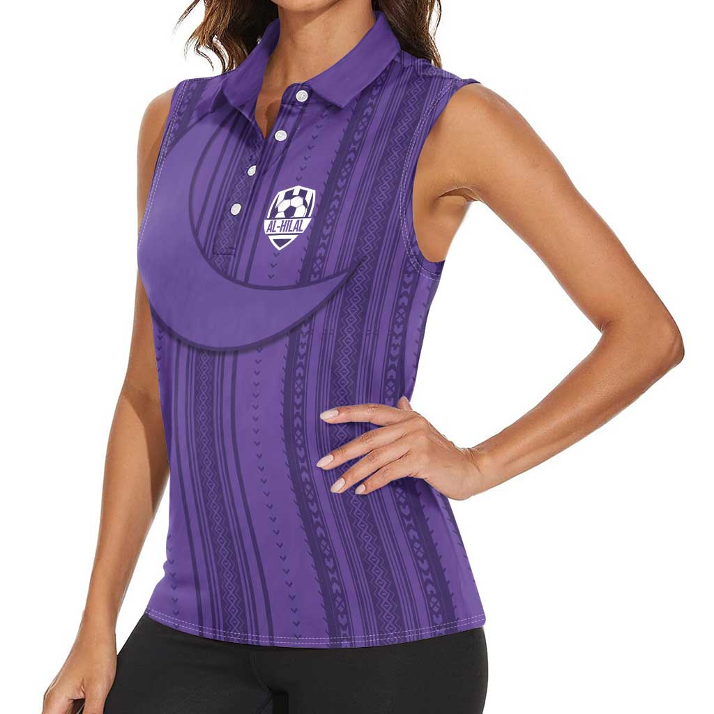 Saudi Football Al Zaeem Custom Women Sleeveless Polo Shirt Crescent Moon - Purple - Wonder Print Shop