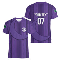Saudi Football Al Zaeem Custom Women V-Neck T-Shirt Crescent Moon - Purple - Wonder Print Shop