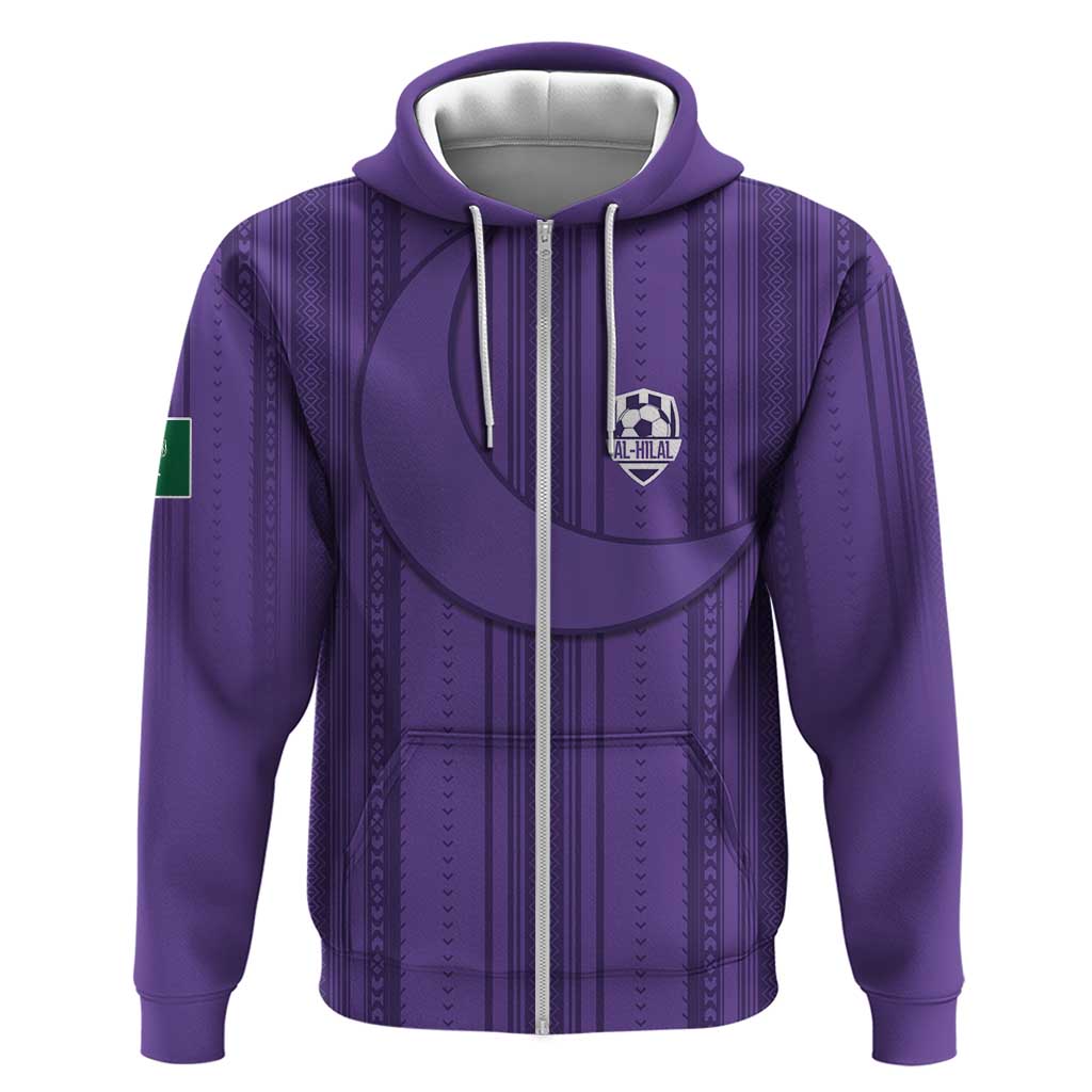Saudi Football Al Zaeem Custom Zip Hoodie Crescent Moon - Purple - Wonder Print Shop