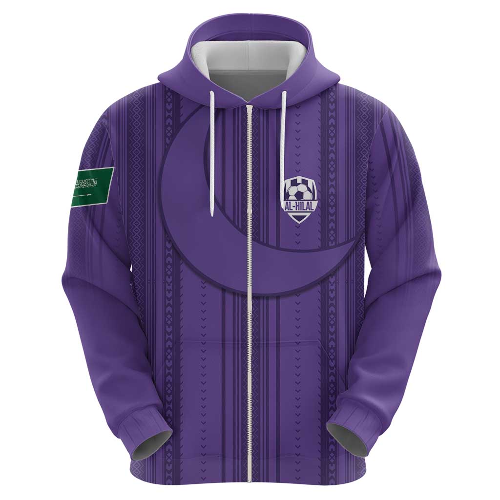 Saudi Football Al Zaeem Custom Zip Hoodie Crescent Moon - Purple - Wonder Print Shop