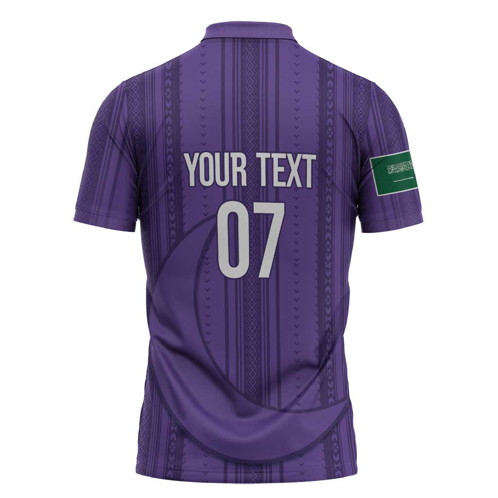 Saudi Football Al Zaeem Custom Zipper Polo Shirt Crescent Moon - Purple - Wonder Print Shop