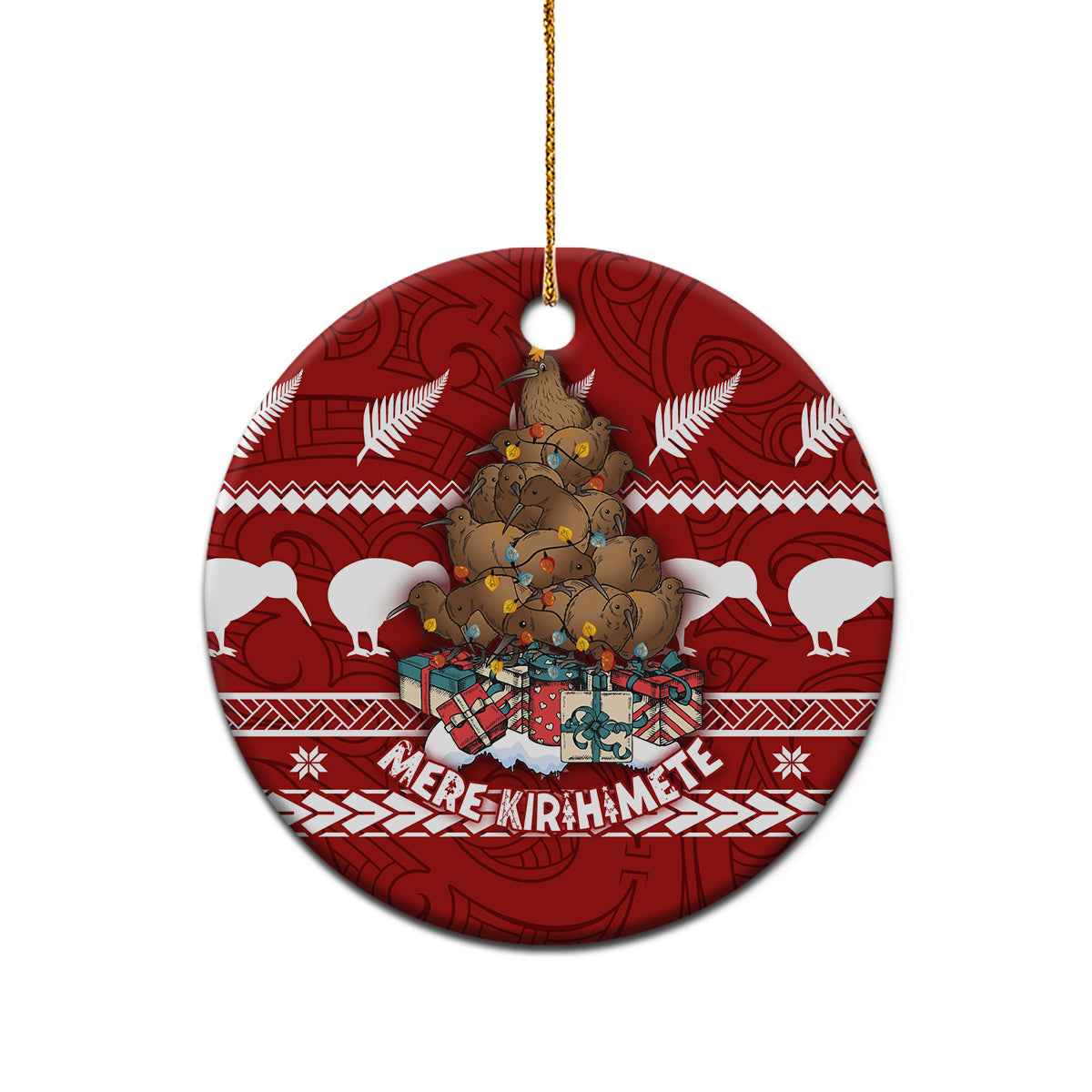 New Zealand Xmas Ceramic Ornament Mere Kirihimete - Santa With Kiwi Bird LT7 - Wonder Print Shop