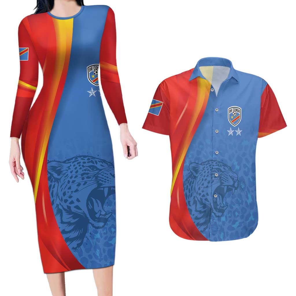DR Congo Football 2026 Les Leopards Custom Couples Matching Long Sleeve Bodycon Dress and Hawaiian Shirt Glory Upon Glory - Wonder Print Shop