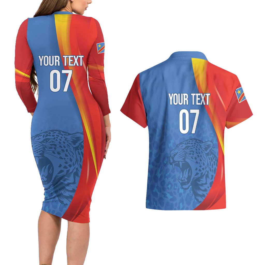 DR Congo Football 2026 Les Leopards Custom Couples Matching Long Sleeve Bodycon Dress and Hawaiian Shirt Glory Upon Glory - Wonder Print Shop