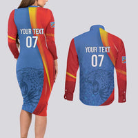 DR Congo Football 2026 Les Leopards Custom Couples Matching Long Sleeve Bodycon Dress and Long Sleeve Button Shirt Glory Upon Glory - Wonder Print Shop