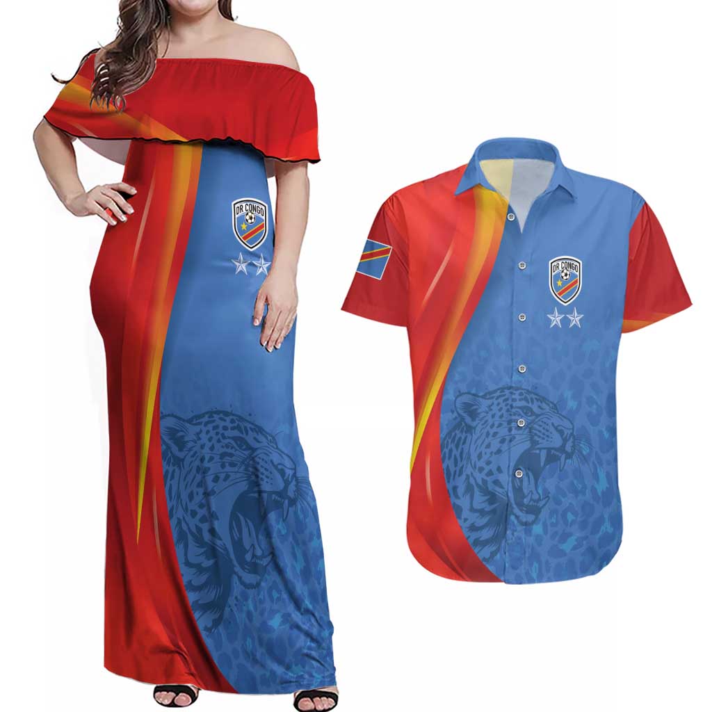 DR Congo Football 2026 Les Leopards Custom Couples Matching Off Shoulder Maxi Dress and Hawaiian Shirt Glory Upon Glory - Wonder Print Shop
