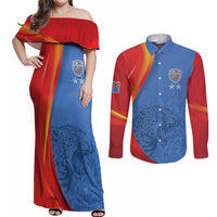 DR Congo Football 2026 Les Leopards Custom Couples Matching Off Shoulder Maxi Dress and Long Sleeve Button Shirt Glory Upon Glory - Wonder Print Shop