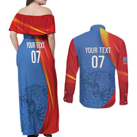 DR Congo Football 2026 Les Leopards Custom Couples Matching Off Shoulder Maxi Dress and Long Sleeve Button Shirt Glory Upon Glory - Wonder Print Shop