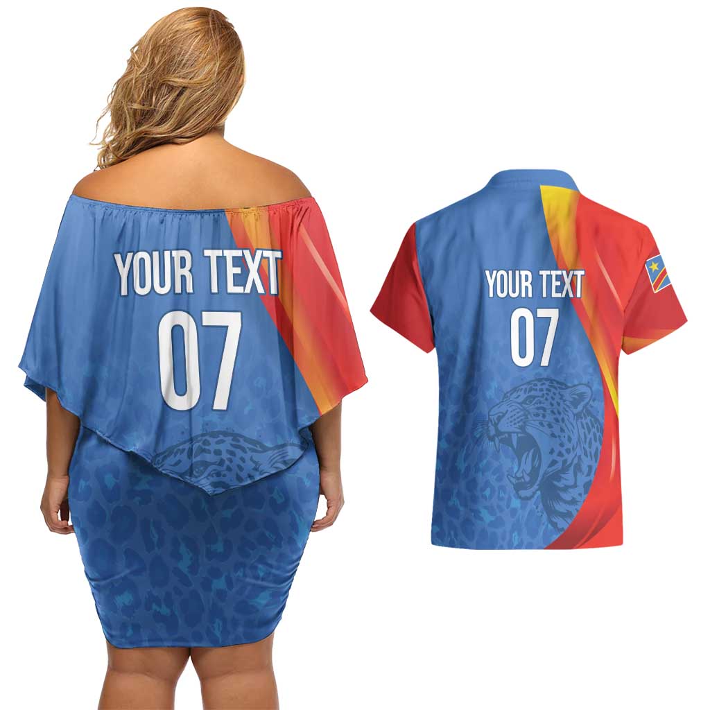 DR Congo Football 2026 Les Leopards Custom Couples Matching Off Shoulder Short Dress and Hawaiian Shirt Glory Upon Glory - Wonder Print Shop