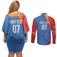 DR Congo Football 2026 Les Leopards Custom Couples Matching Off Shoulder Short Dress and Long Sleeve Button Shirt Glory Upon Glory - Wonder Print Shop