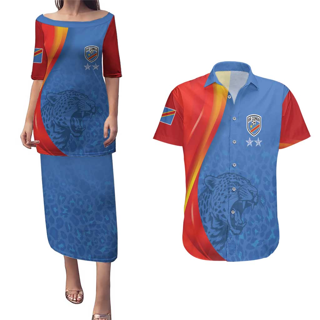 DR Congo Football 2026 Les Leopards Custom Couples Matching Puletasi and Hawaiian Shirt Glory Upon Glory - Wonder Print Shop