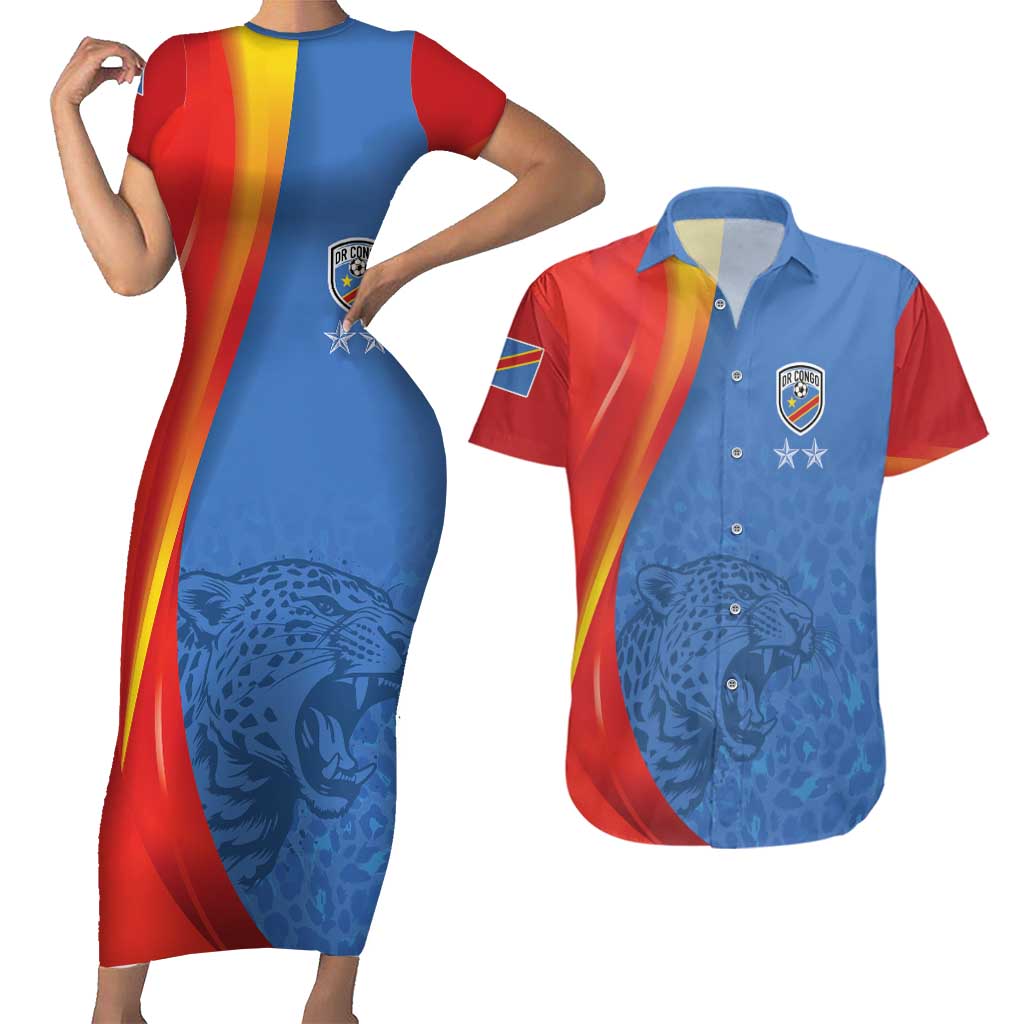 DR Congo Football 2026 Les Leopards Custom Couples Matching Short Sleeve Bodycon Dress and Hawaiian Shirt Glory Upon Glory - Wonder Print Shop