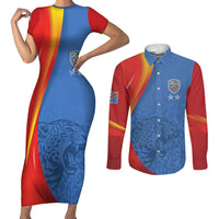 DR Congo Football 2026 Les Leopards Custom Couples Matching Short Sleeve Bodycon Dress and Long Sleeve Button Shirt Glory Upon Glory - Wonder Print Shop