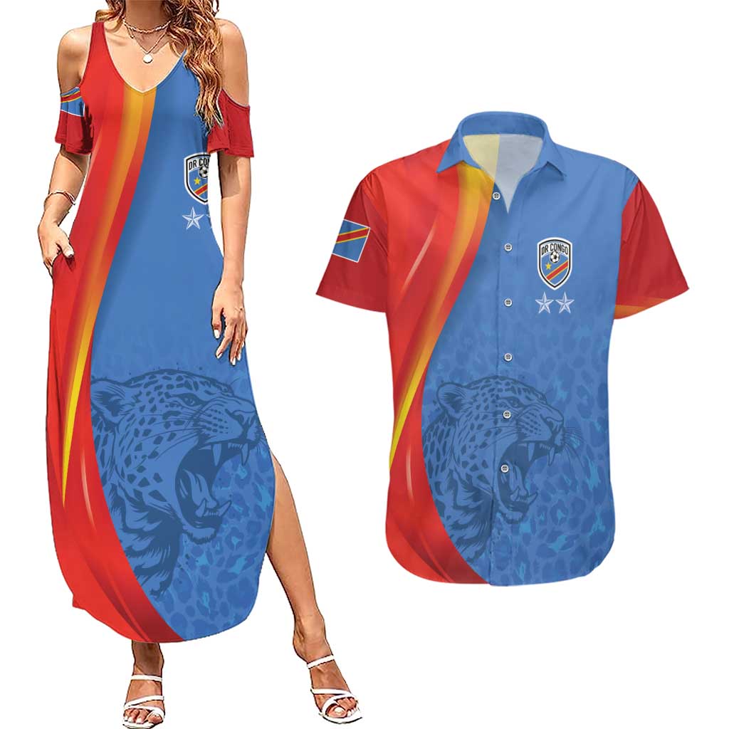 DR Congo Football 2026 Les Leopards Custom Couples Matching Summer Maxi Dress and Hawaiian Shirt Glory Upon Glory - Wonder Print Shop