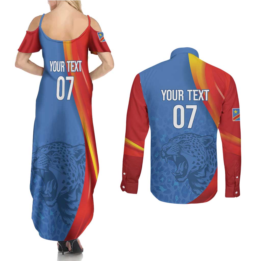 DR Congo Football 2026 Les Leopards Custom Couples Matching Summer Maxi Dress and Long Sleeve Button Shirt Glory Upon Glory - Wonder Print Shop