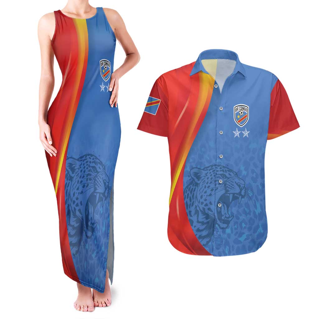 DR Congo Football 2026 Les Leopards Custom Couples Matching Tank Maxi Dress and Hawaiian Shirt Glory Upon Glory - Wonder Print Shop