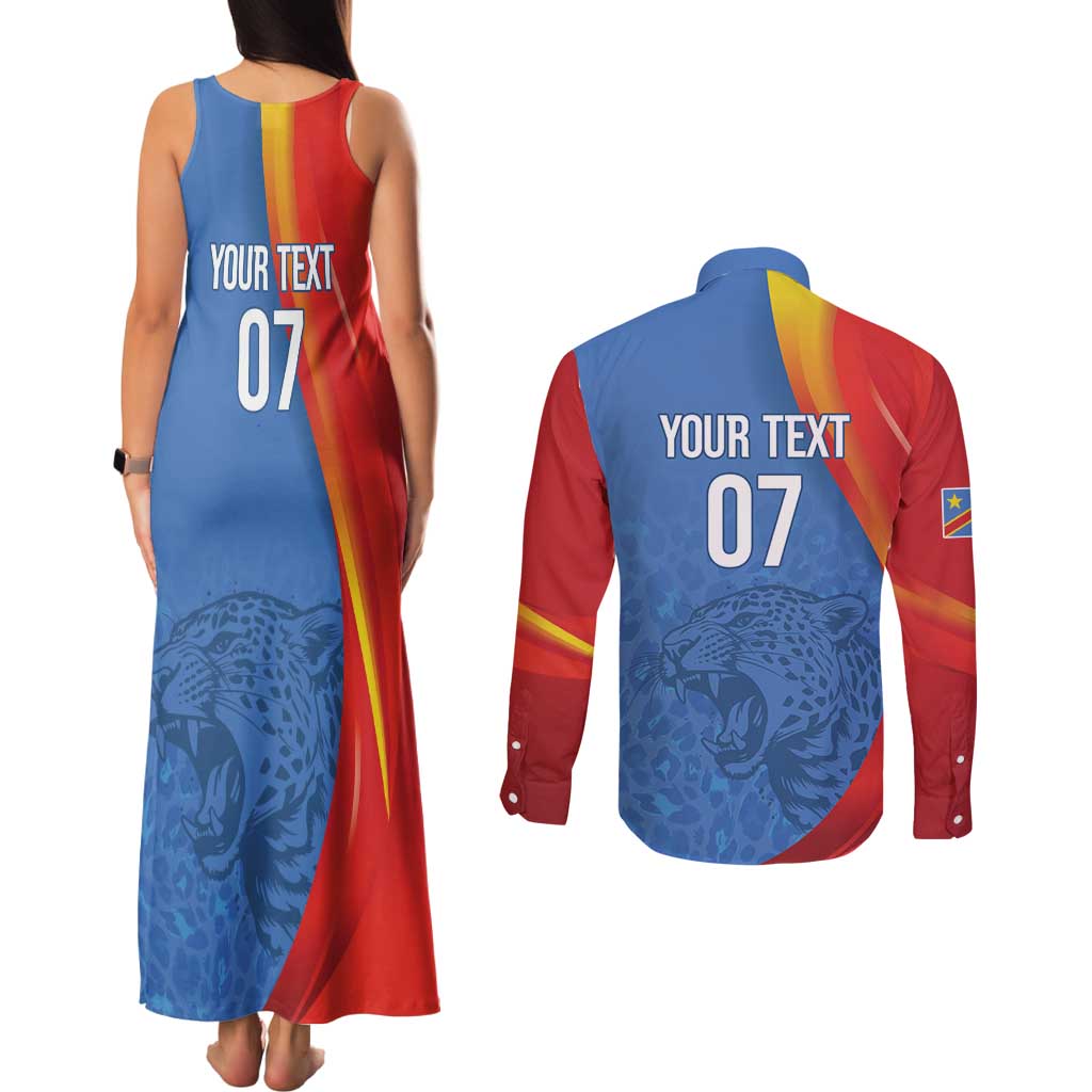 DR Congo Football 2026 Les Leopards Custom Couples Matching Tank Maxi Dress and Long Sleeve Button Shirt Glory Upon Glory - Wonder Print Shop