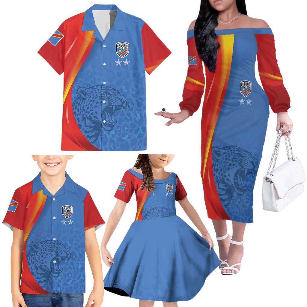 DR Congo Football 2026 Les Leopards Custom Family Matching Off The Shoulder Long Sleeve Dress and Hawaiian Shirt Glory Upon Glory - Wonder Print Shop