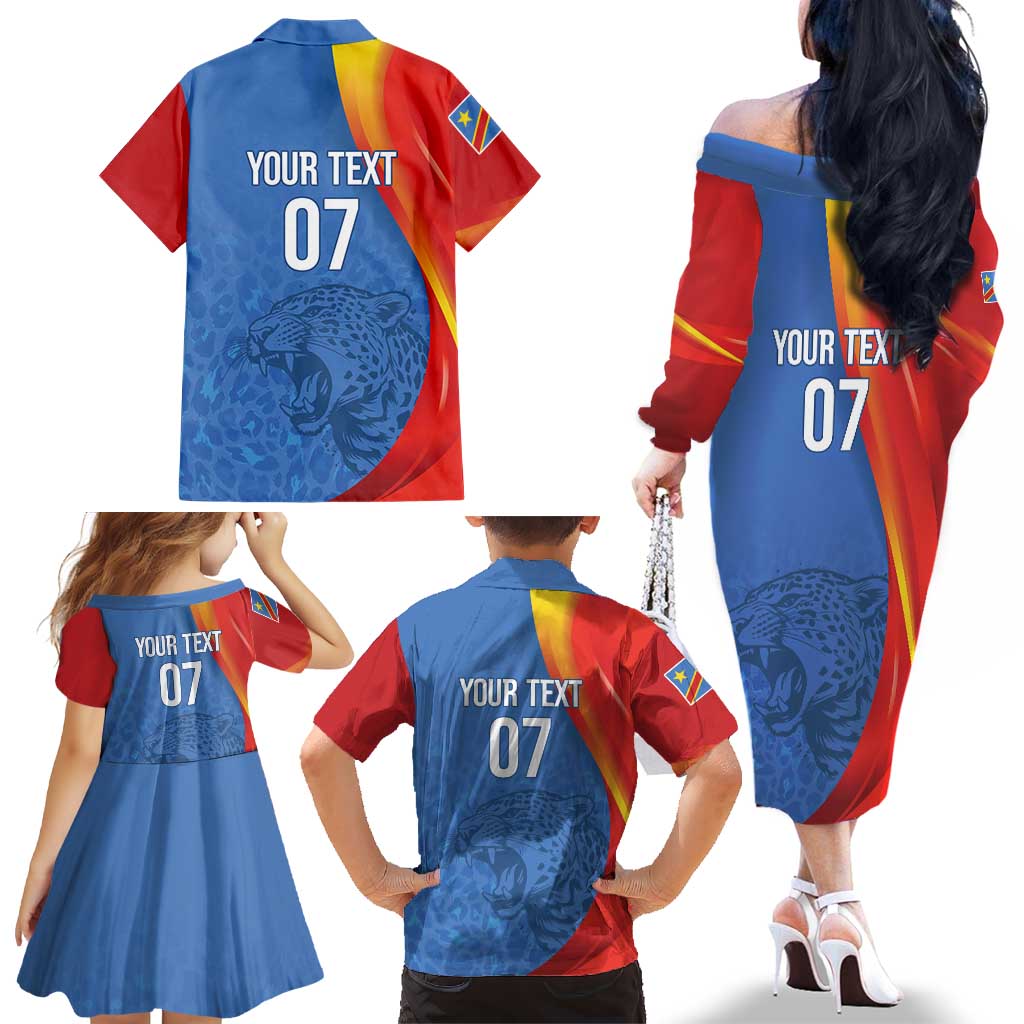 DR Congo Football 2026 Les Leopards Custom Family Matching Off The Shoulder Long Sleeve Dress and Hawaiian Shirt Glory Upon Glory - Wonder Print Shop