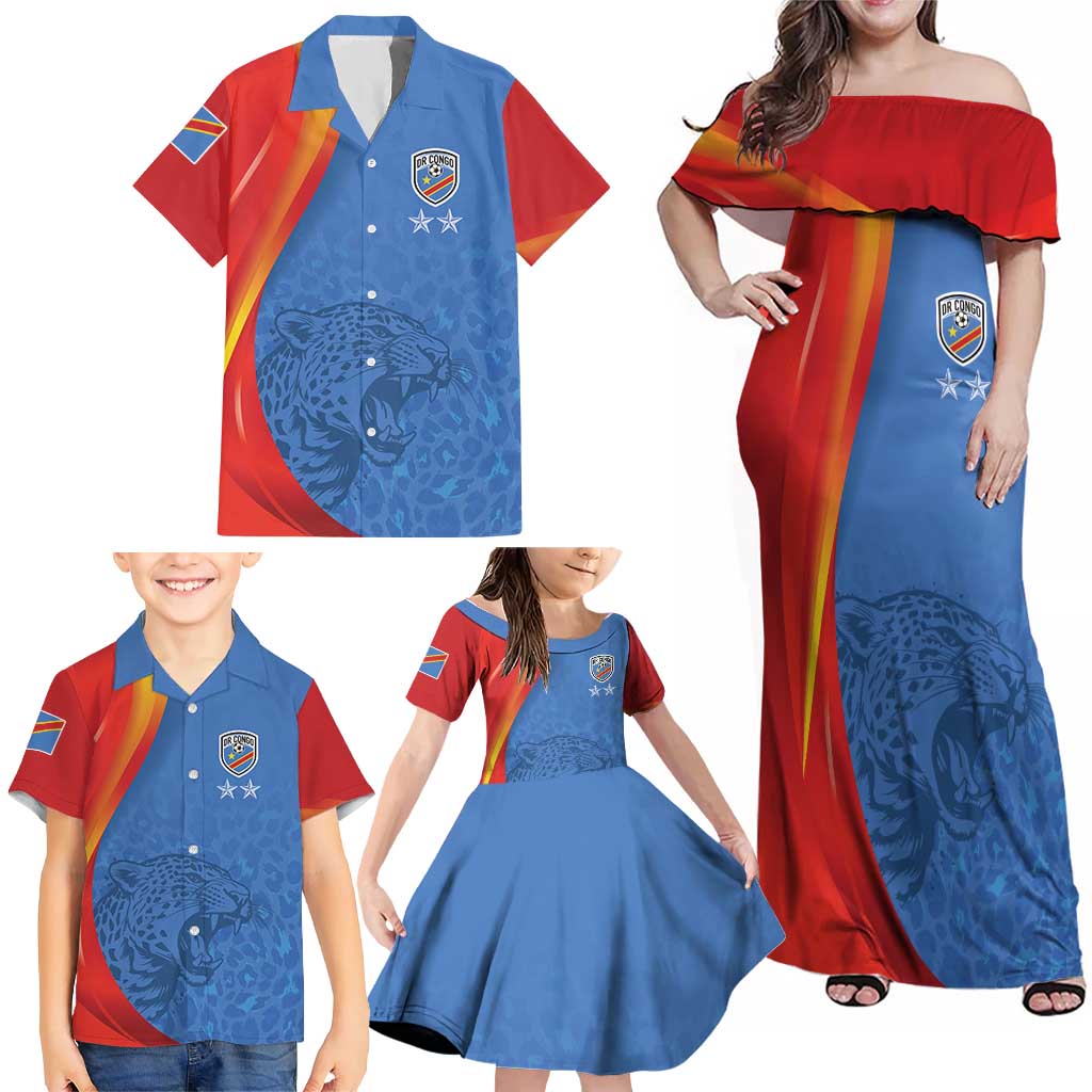 DR Congo Football 2026 Les Leopards Custom Family Matching Off Shoulder Maxi Dress and Hawaiian Shirt Glory Upon Glory - Wonder Print Shop