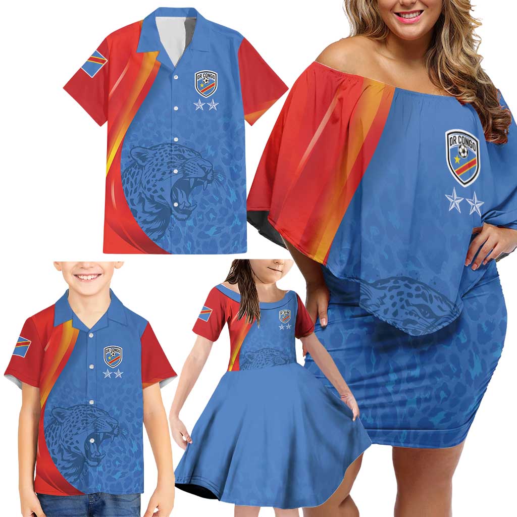 DR Congo Football 2026 Les Leopards Custom Family Matching Off Shoulder Short Dress and Hawaiian Shirt Glory Upon Glory - Wonder Print Shop