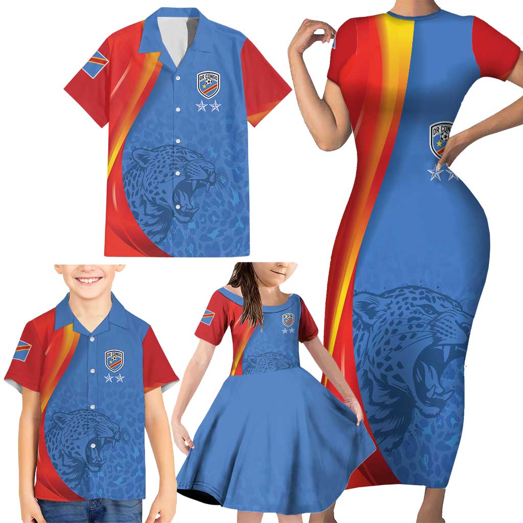 DR Congo Football 2026 Les Leopards Custom Family Matching Short Sleeve Bodycon Dress and Hawaiian Shirt Glory Upon Glory - Wonder Print Shop