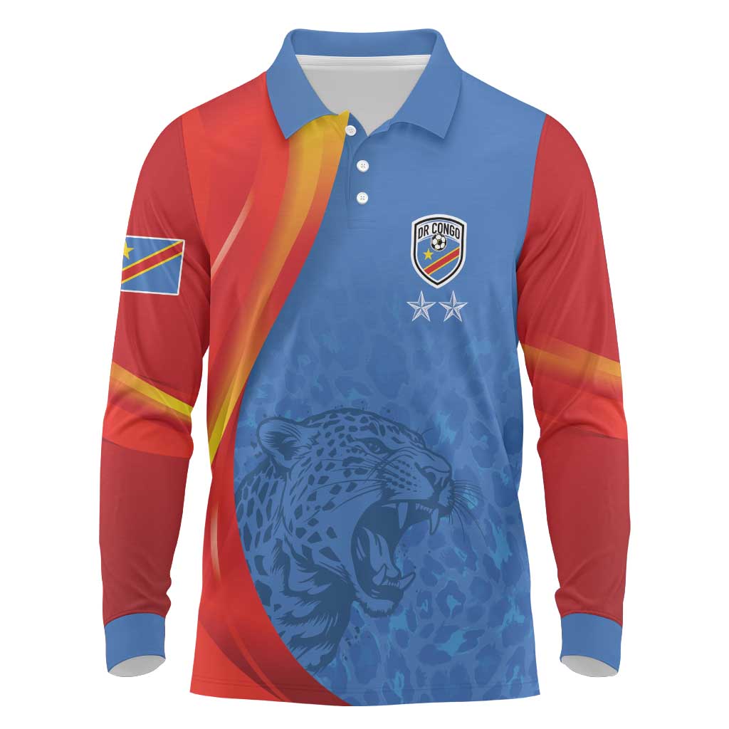DR Congo Football 2026 Les Leopards Custom Long Sleeve Polo Shirt Glory Upon Glory - Wonder Print Shop