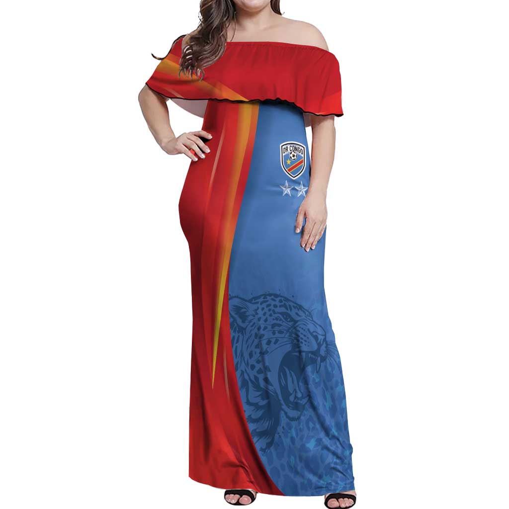 DR Congo Football 2026 Les Leopards Custom Off Shoulder Maxi Dress Glory Upon Glory - Wonder Print Shop