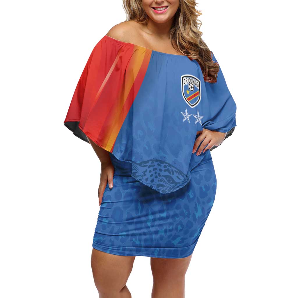 DR Congo Football 2026 Les Leopards Custom Off Shoulder Short Dress Glory Upon Glory - Wonder Print Shop
