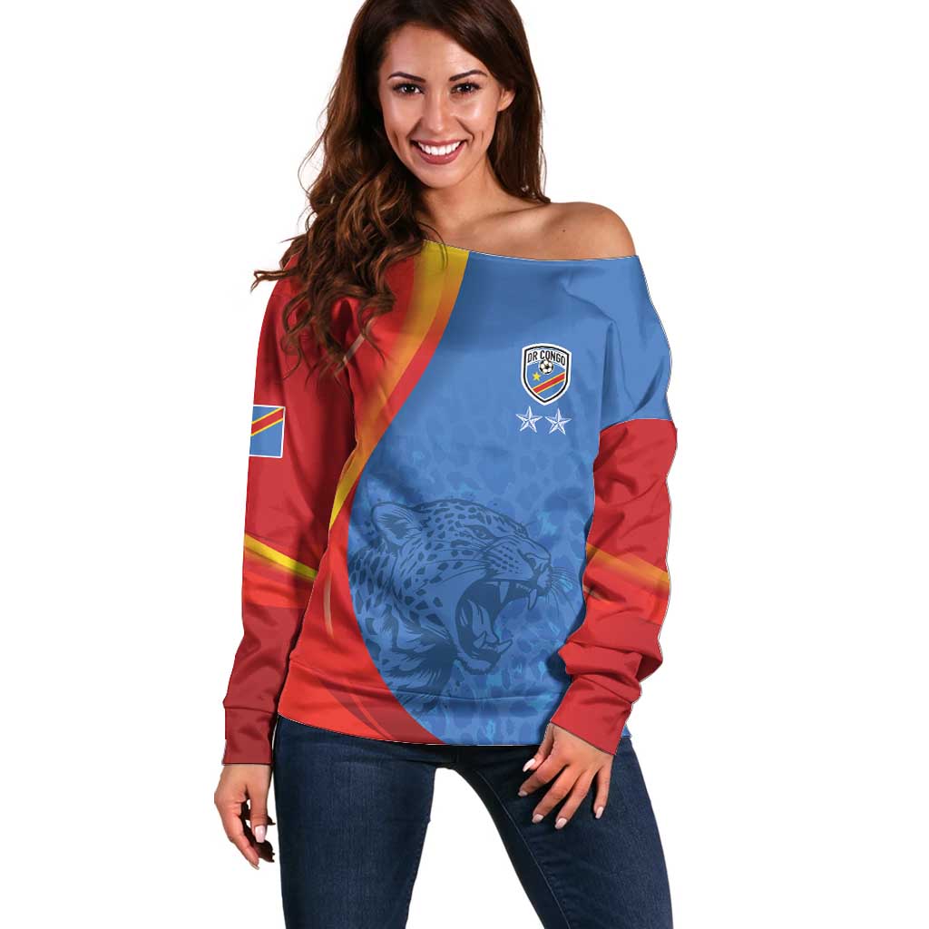 DR Congo Football 2026 Les Leopards Custom Off Shoulder Sweater Glory Upon Glory - Wonder Print Shop