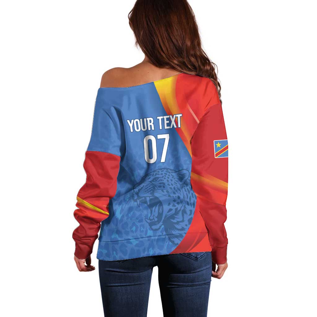 DR Congo Football 2026 Les Leopards Custom Off Shoulder Sweater Glory Upon Glory - Wonder Print Shop