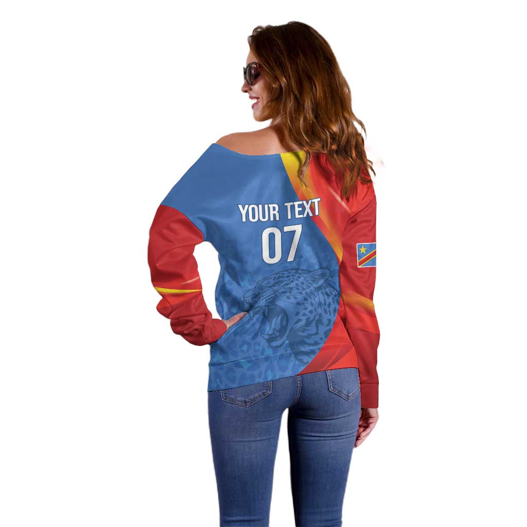 DR Congo Football 2026 Les Leopards Custom Off Shoulder Sweater Glory Upon Glory - Wonder Print Shop
