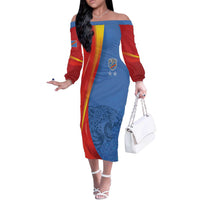 DR Congo Football 2026 Les Leopards Custom Off The Shoulder Long Sleeve Dress Glory Upon Glory - Wonder Print Shop