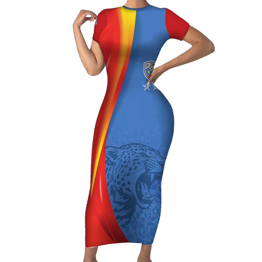 DR Congo Football 2026 Les Leopards Custom Short Sleeve Bodycon Dress Glory Upon Glory - Wonder Print Shop