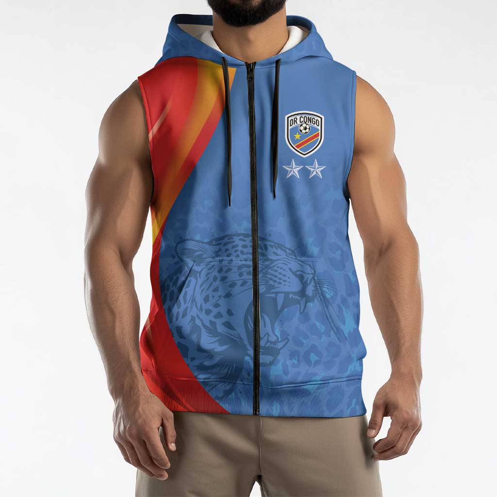 DR Congo Football 2026 Les Leopards Custom Sleeveless Zip Hoodie Glory Upon Glory - Wonder Print Shop