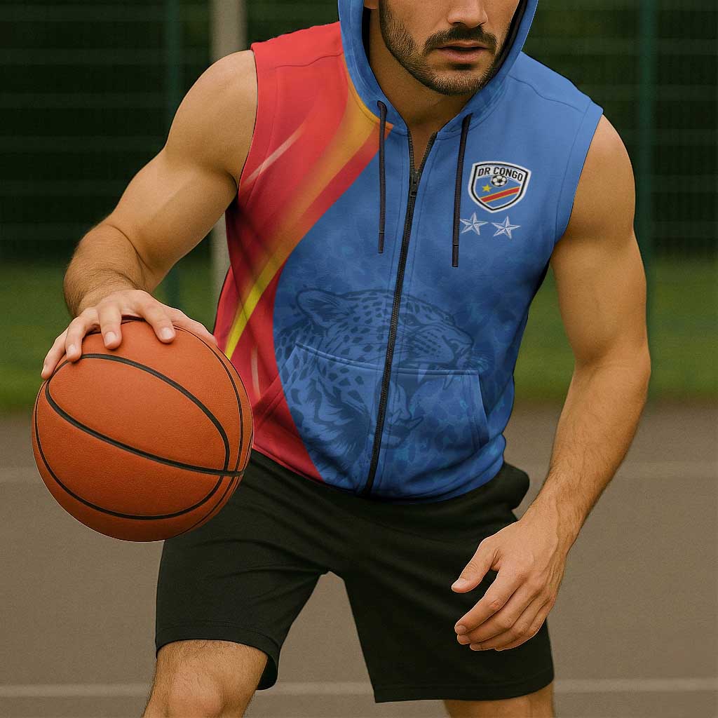 DR Congo Football 2026 Les Leopards Custom Sleeveless Zip Hoodie Glory Upon Glory - Wonder Print Shop