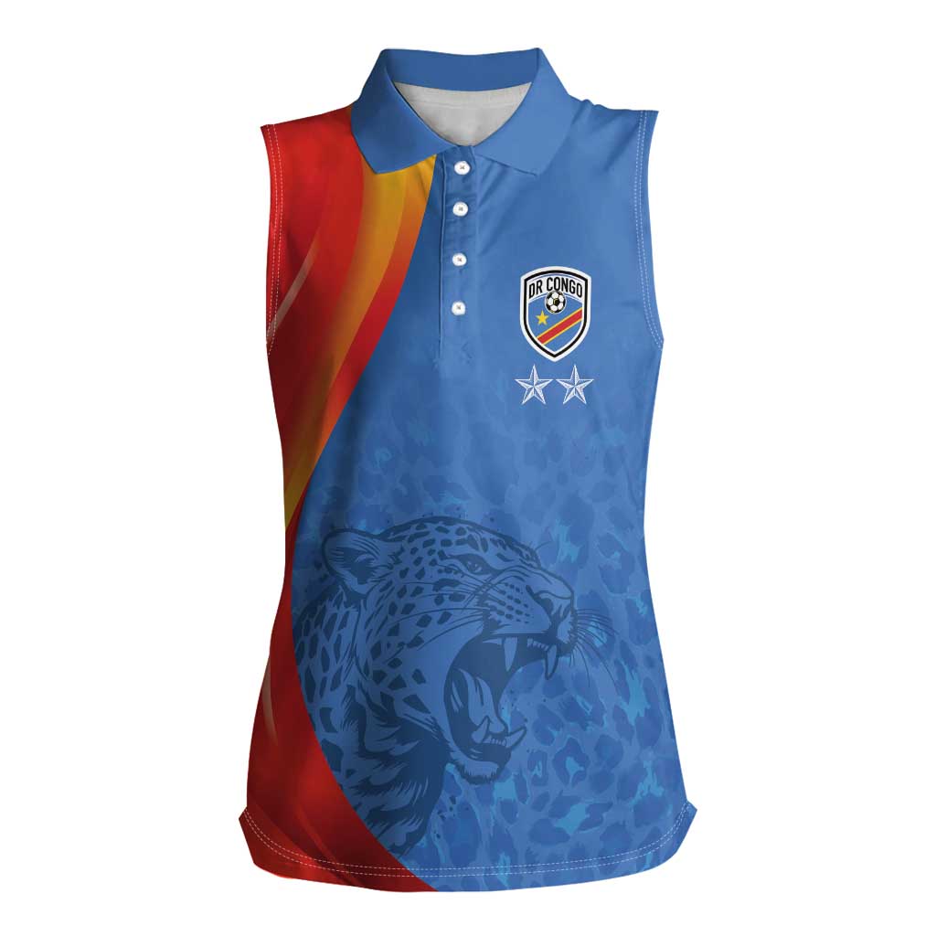 DR Congo Football 2026 Les Leopards Custom Women Sleeveless Polo Shirt Glory Upon Glory - Wonder Print Shop